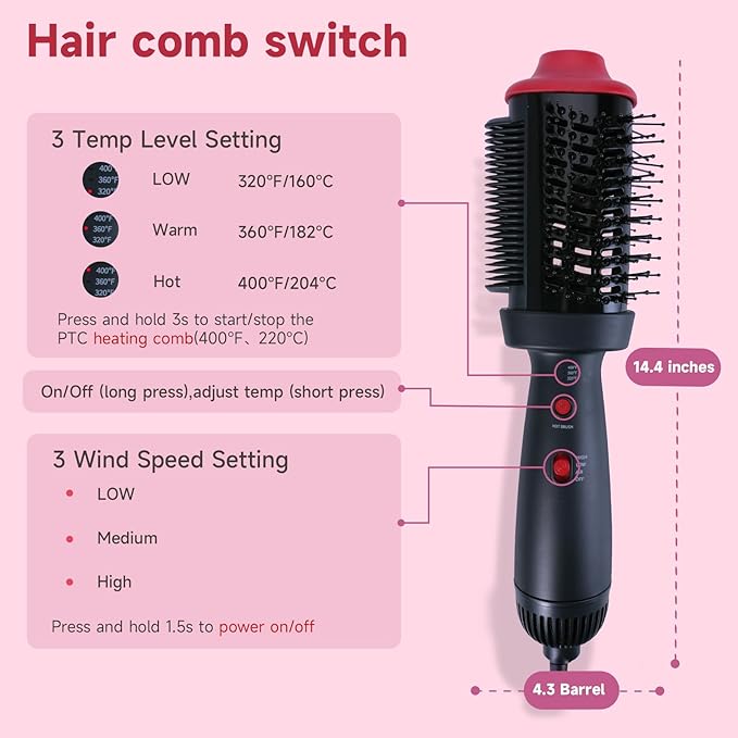 Heated Comb & 4-in-1 Blow Dryer Brush Hair Straightener Brush - Dual Mode Hot Air Styler for Drying, Straightening, Curling & Volumizing All Hair Types, Ceramic Ionic Technology