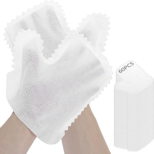QWORK White Microfiber Dusting Gloves, 60 Pieces Dusting Mitt, Wipes Feather Dusters, Dual-Sided Disposable