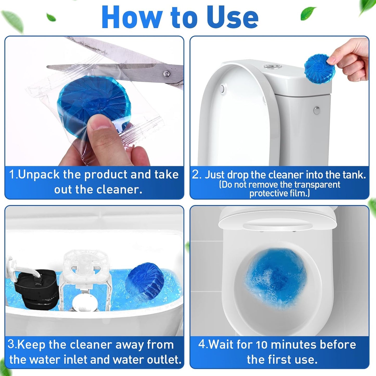 Qualirey 100 Pack Automatic Toilet Cleaner Tablets Toilet Bowl Long Lasting Bathroom Tank Tablets (Blue)