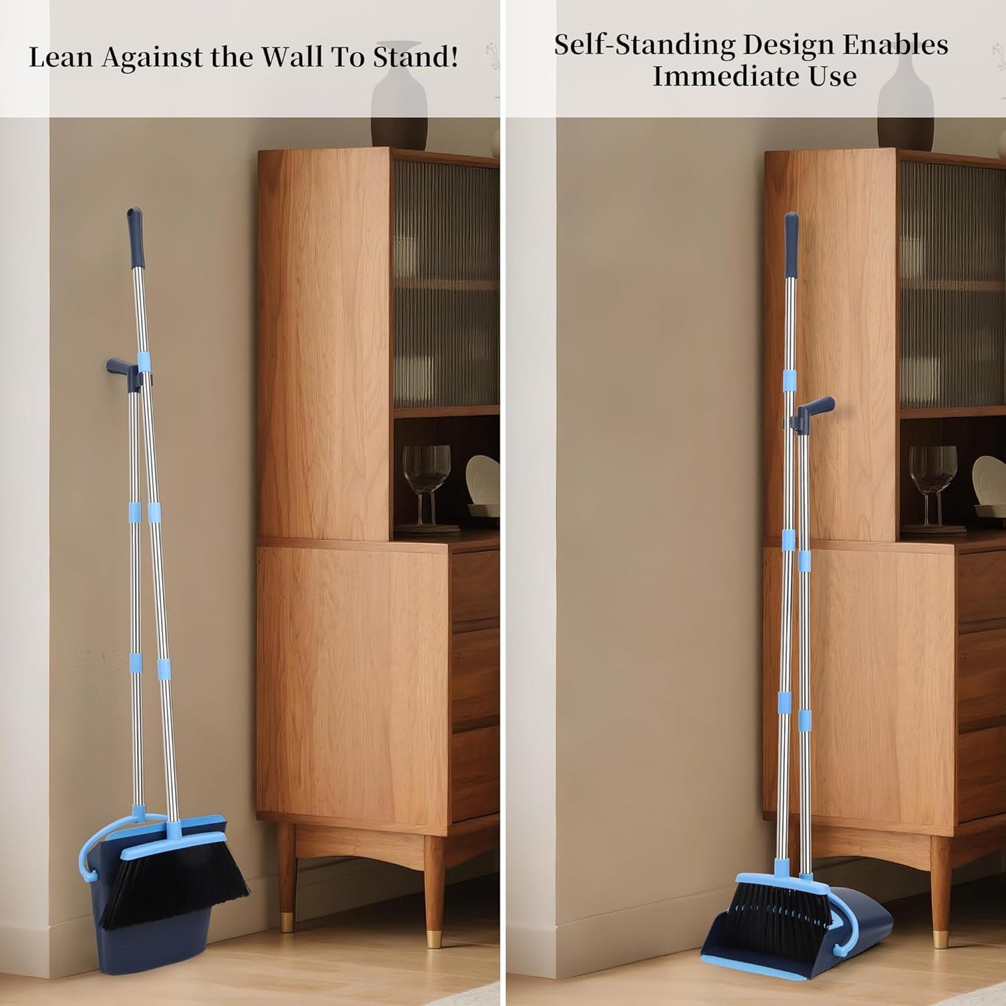 Broom and Dustpan Set for Home 2025 Indoor Outdoor Broom with Dustpan Combo Set Upright Dust Pans with Long Handle Angle Broom for Kids Garden Pet Hair Lobby Wood Floor Kitchen