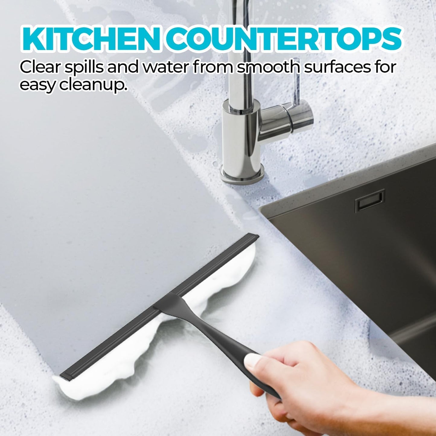 2PACK 12-Inch All-Purpose Shower Squeegee for Shower Doors, Bath Linen Sets, Tile Shower Walls, Bathroom, Window, Glass and Car Windshield, Mirrors and Kitchen-Stainless Steel, Black