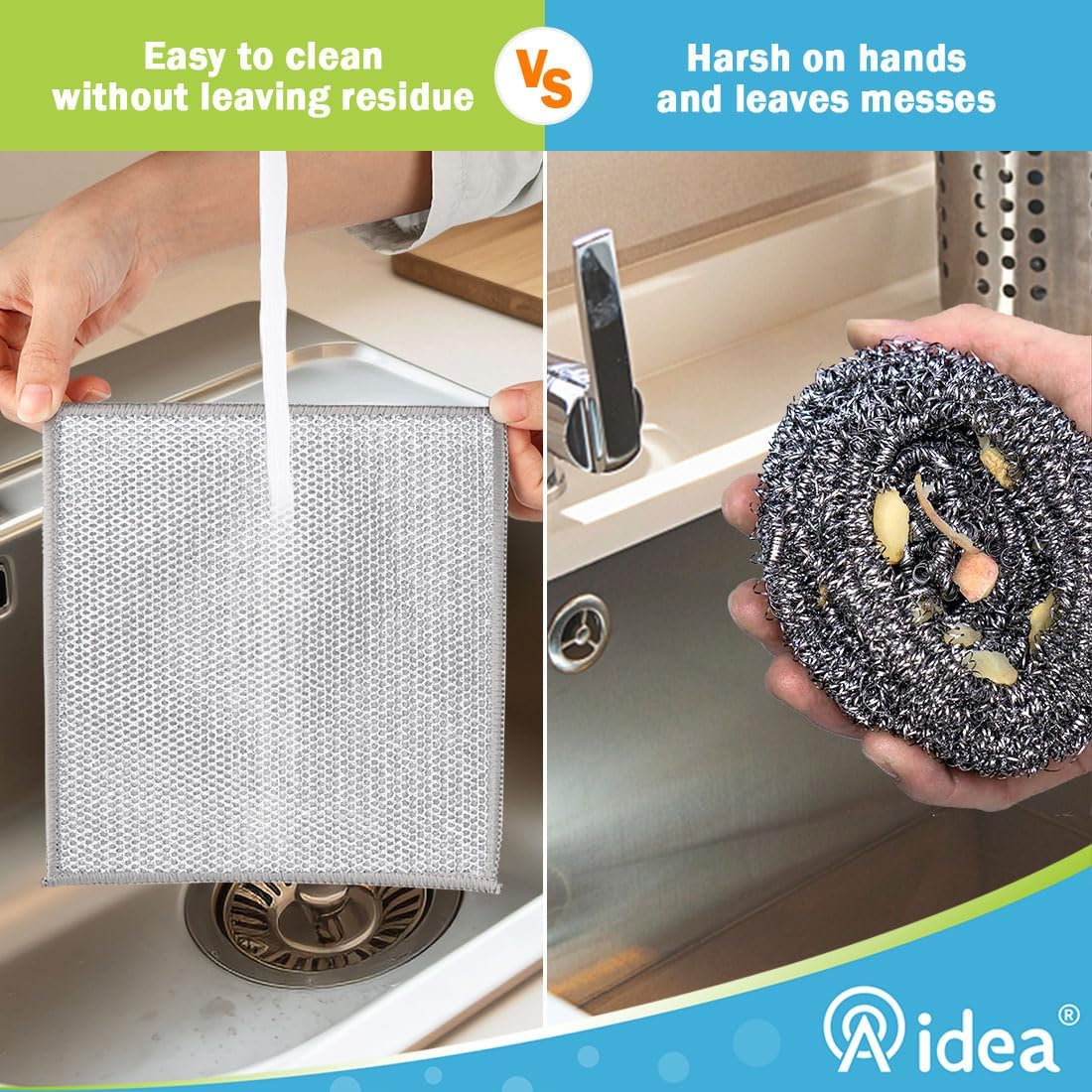 AIDEA Non Scratch Wire Dishcloth 24PK, Wire Dishwashing Rag for Wet and Dry, Washable Dish Rags No Odor, Cleaning Pads Steel Scrubber for Cookware, Sinks, Dishes, Stove Tops, 7"×8"