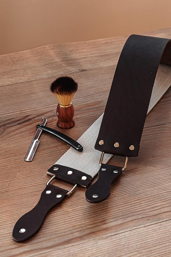 Razor Strop - Barber's Latigo Leather Straight Razor Strop. Dual Strap that will be a Great Addition for Any Straight Razor. PREMIUM LEATHER Strop for Sharpening. (Brown)