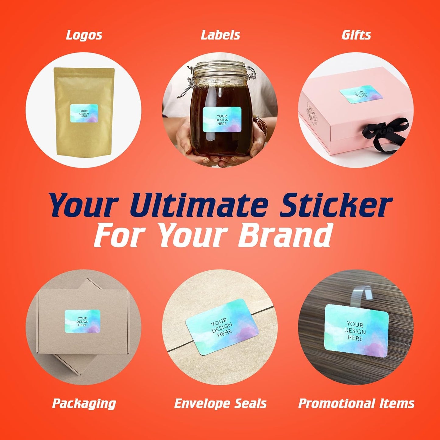 100 Custom Vinyl Stickers - Upload Your own Image, Text, Design, Logo - Personalized Logo Labels for Handmade, Packaging, Bottle, Jars, Candle, Brand Stickers (Sky Blue, 4x2)