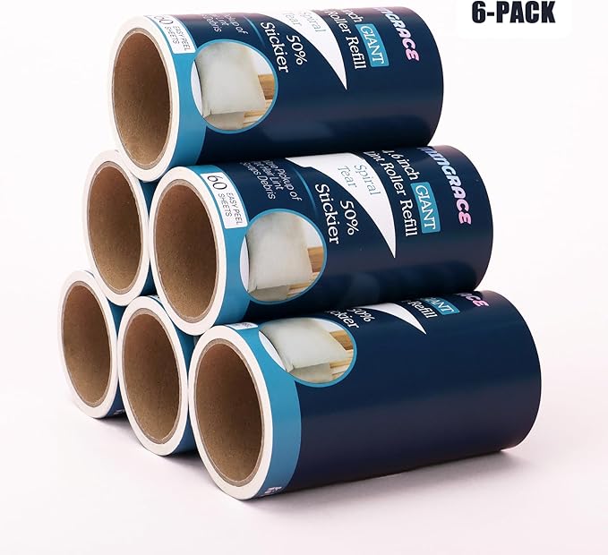 4.6 inch Giant Lint Roller Refills Only Compatible with Evercare Giant Lint Rollers and T Handle Pet Hair Roller, 50% More Pickup, 60 Sheets per Refill, 6 Pack, 360 Sheets Total