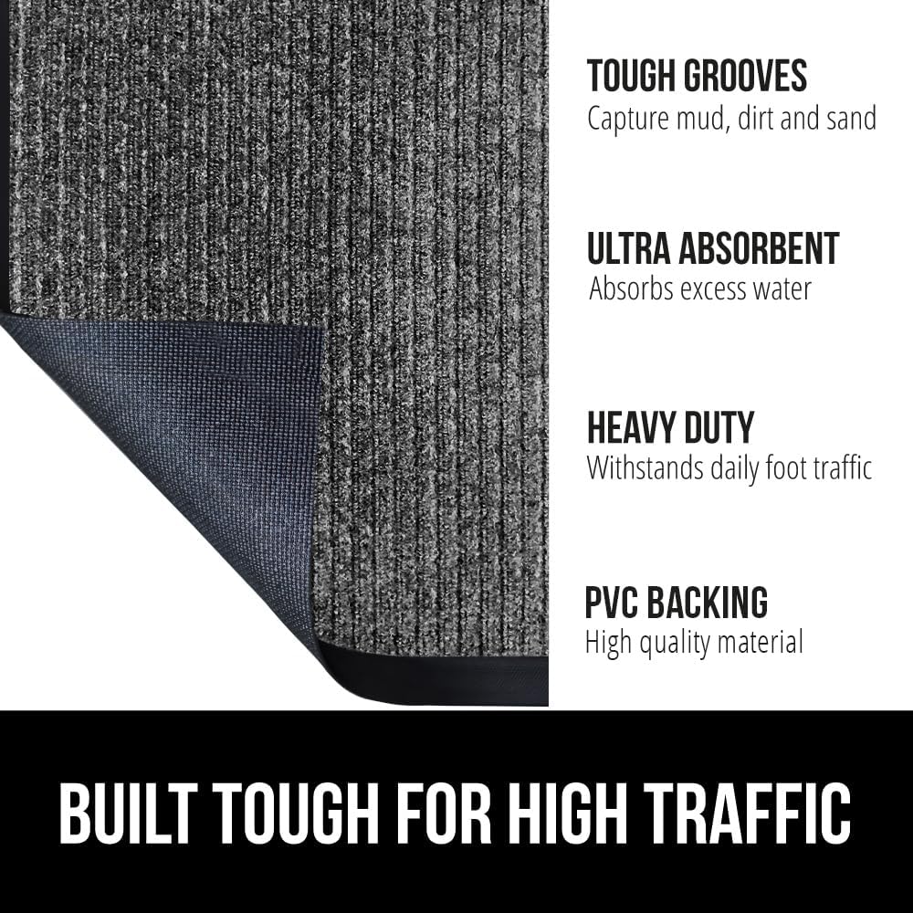 GORILLA GRIP Traffic Guard Door Mat, Heavy Duty Welcome Mats, Commercial Office Space Doormat, Waterproof, Fade Resistant, Strong Rubber Backing, Low Profile, Shoe and Boot Scraper, 35x23, Light Gray