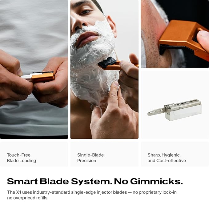 HYPE X1 Safety Razor Custom Pro Set - Magnetic Comfort (C), Sensitive (S) & Ultra-Close (UC) Shave Settings, 20 Non-Proprietary Blades - Single Blade Gentle Shaving Razors For Men and Women - Orange