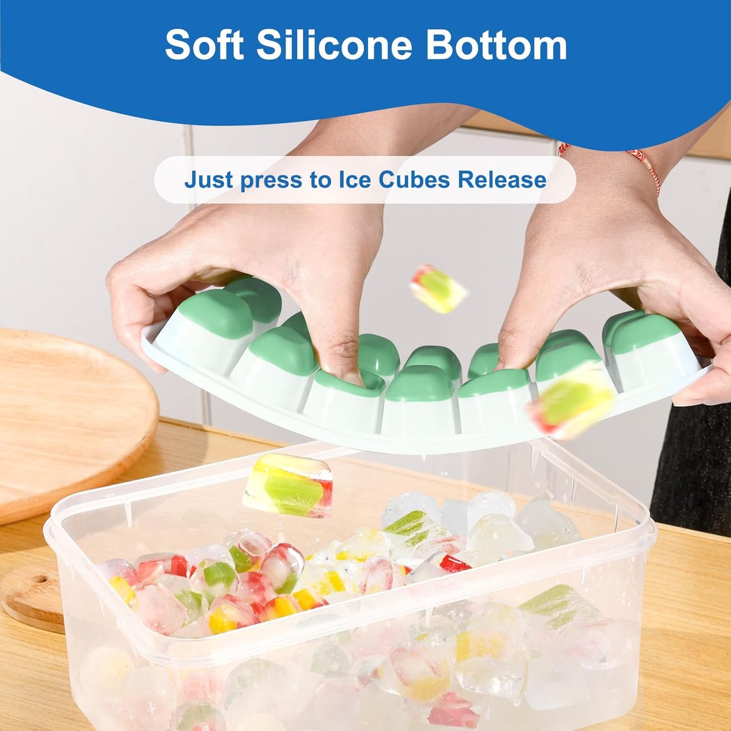 Ice Cube Tray, Ice Cube Trays for Freezer 6 Pack with Lid and Bin, Ice Tray Easy-Release, Ice Trays for Freezer Stackable, Silicone Ice Cube Tray for Drinks, Coffee - BPA-Free and Odor-Free