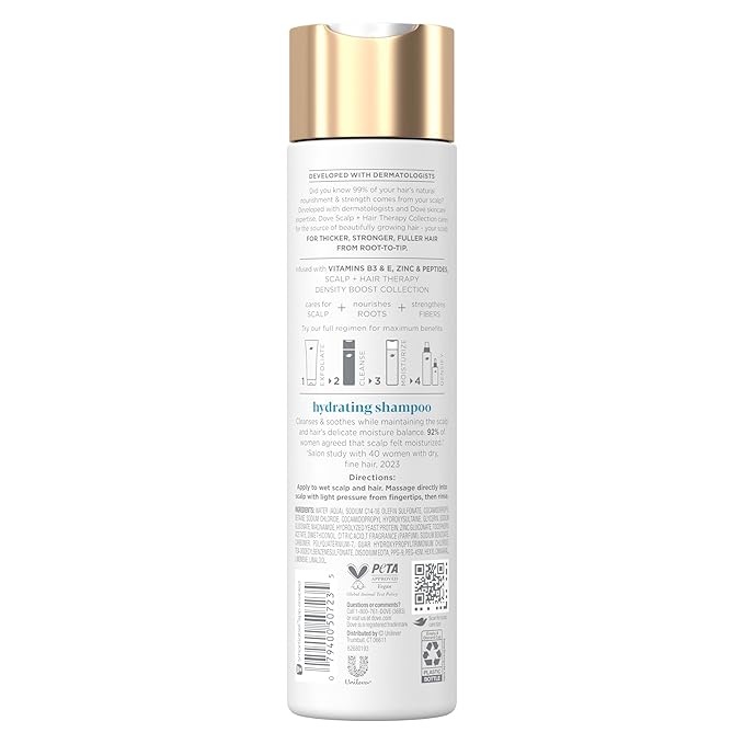 Dove Density Boost Hydrating Shampoo Scalp + Hair Therapy for Gentle Cleansing, with Vitamin B3, Zinc and 0% sulfates, 9.25 oz