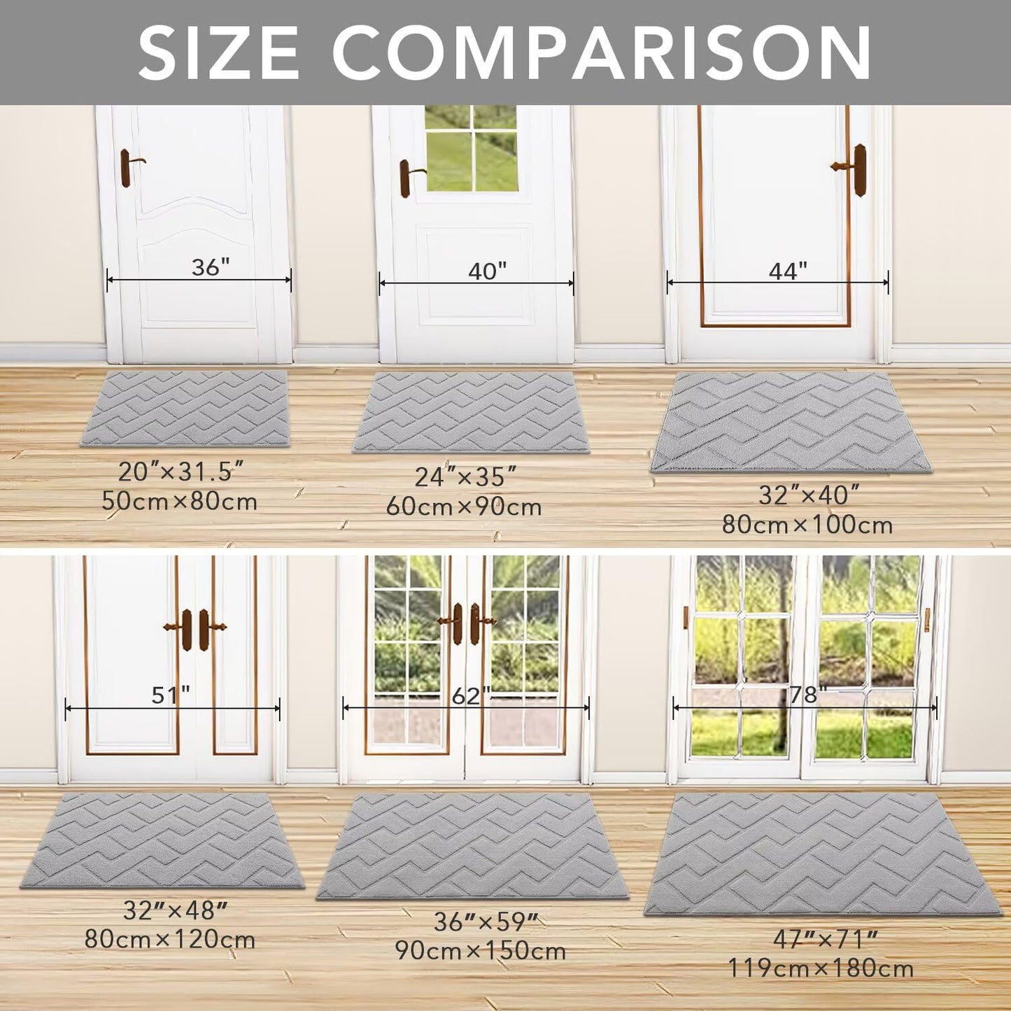 hicorfe Front Door Mat Outside Entrance,24"x35" Absorbent Muddy Dirt Resist Welcome Door Mats Outdoor Indoor,Stain and Fade Resistant,Non Slip Backing Entry Mat Doormat for Entryway (Light Grey)