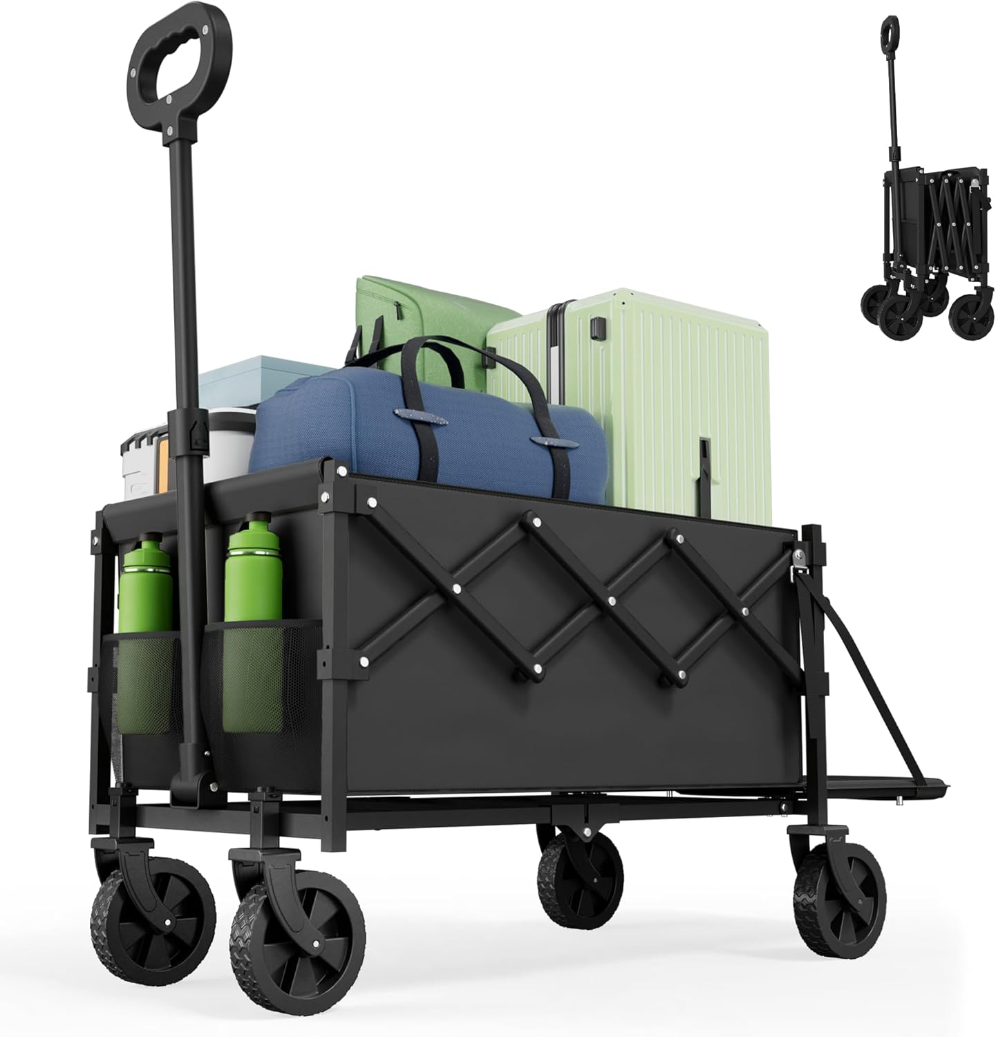 Collapsible Folding Wagon with Tailgate, Wagons Carts Foldable with 350lbs Capacity, Lightweight Portable Utility Wagon Cart for Shopping Camping Sports Garden (BLACK02)