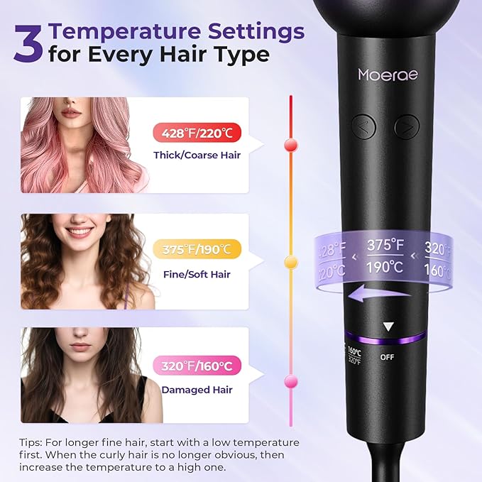Automatic Curling Iron, Auto Hair Curler with 1" Rotating Curling Iron Barrel & 3 Temps, Anti-Scald & Anti-Tangle Hair Curler Wand, Fast Heating Auto Curler, Purple Black