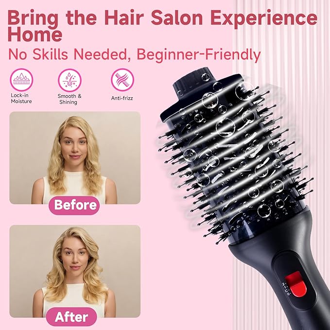 Professional 4-in-1 Hair Dryer Brush with Negative Ion Technology, Hot Air Styler, Blow Dryer and Volumizer (KD312)