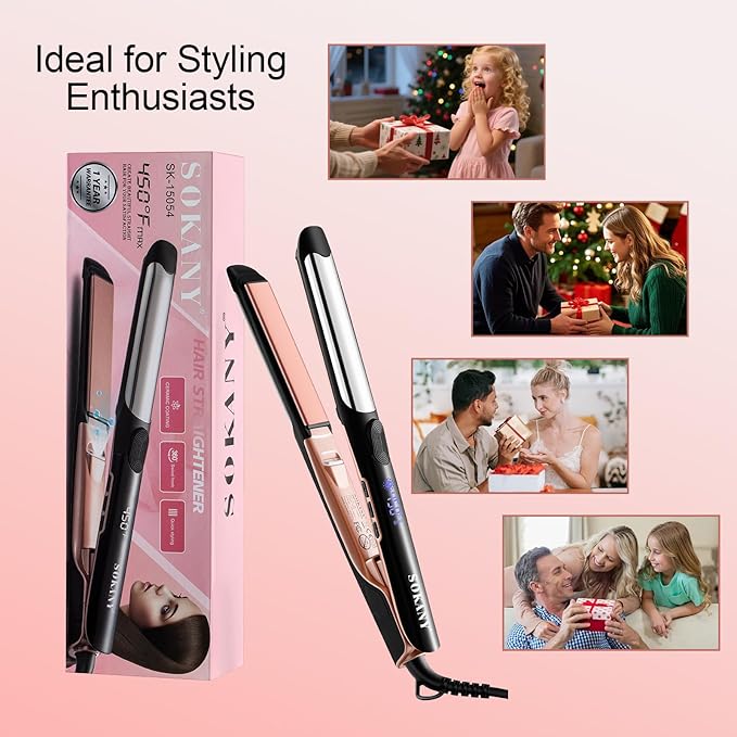 1 Inch Flat Iron Hair Straightener and Titanium Curler 2 in 1 | Dual Voltage Smart 3D Ceramic Floating Plates Ionic Straightener,8 Temps Settings Fast Heating & Heat Protection