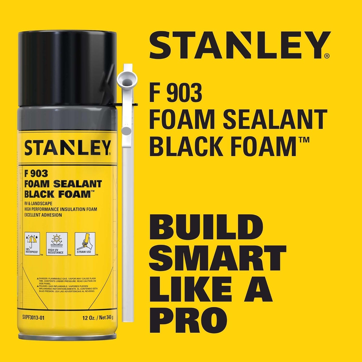 Stanley F903 Black Spray Foam Sealant (1x12oz) – Waterproof Expanding Polyurethane Foam for RV, Pond, Waterfall, Landscape & Automotive Applications – UV Resistant, Gap Filler Foam | 1 Pack