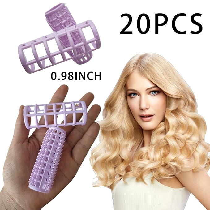 20 Pack Snap Hair Roller Plastic Hair Rollers Set, 0.98Inch/2.5cm Heatless Rollers, Snap on Rollers for Fine Thin hair, Self Grip Roller for DIY Hair Styling and Salon Use(SIZE L Purple)