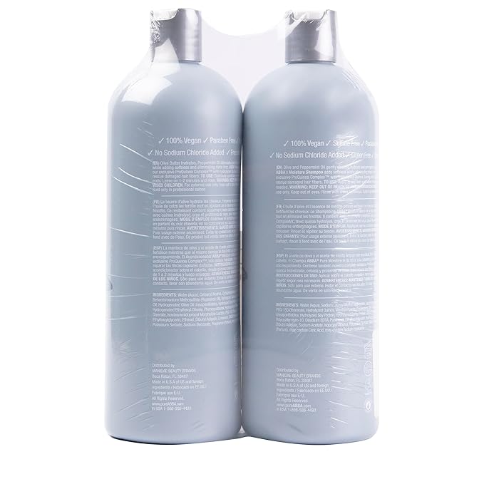 ABBA - Pure Moisture Shampoo & Conditioner Duo - Eliminates Frizz Cleanses, Hydrates & Strengthens Hair- Olive Butter & Peppermint Oil, 32 fl oz Each