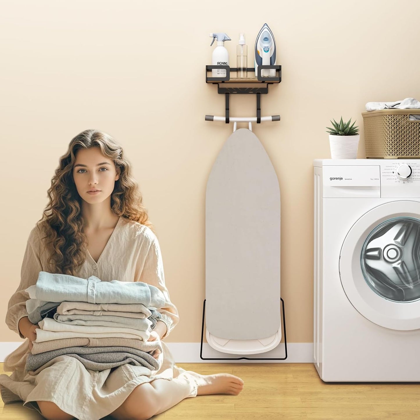 Ironing Board Holder Wall Mount, Iron Board Wall Hanger, Sewing, Laundry Room Organization, Black, T&V Shaped Space Saving Iron Holder for Laundry Room Decor and Accessories, Organization and Storage