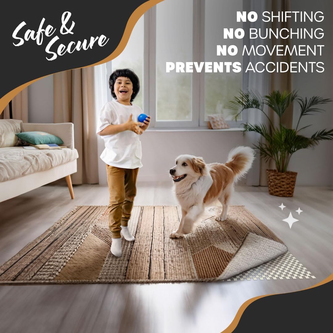 Nevlers Non Slip 3'x5' Rug Pads | White PVC Foam Rug Gripper for Hardwood Floors | Indoor/Outdoor Anti Skid Rug Gripper with Customizable Open Weave Pad Design