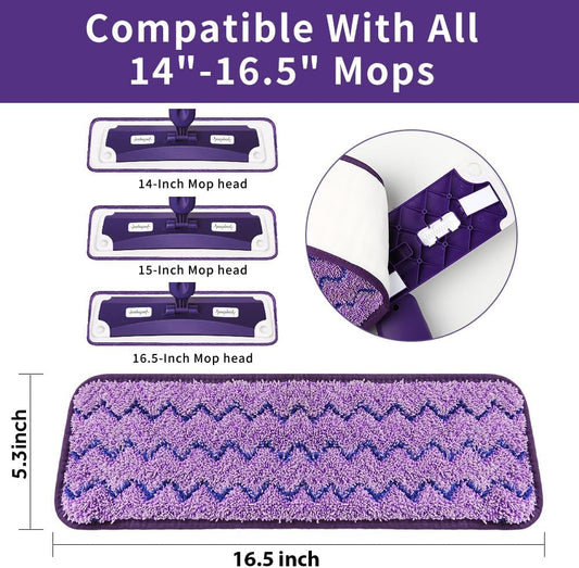 16.5 inch Mop Pads Refills, 3 Pack Microfiber Reusable Replacement Mop Pads Flat Replacements Heads for Wet Or Dry Floor Cleaning and Scrubbing, Purple Cloth