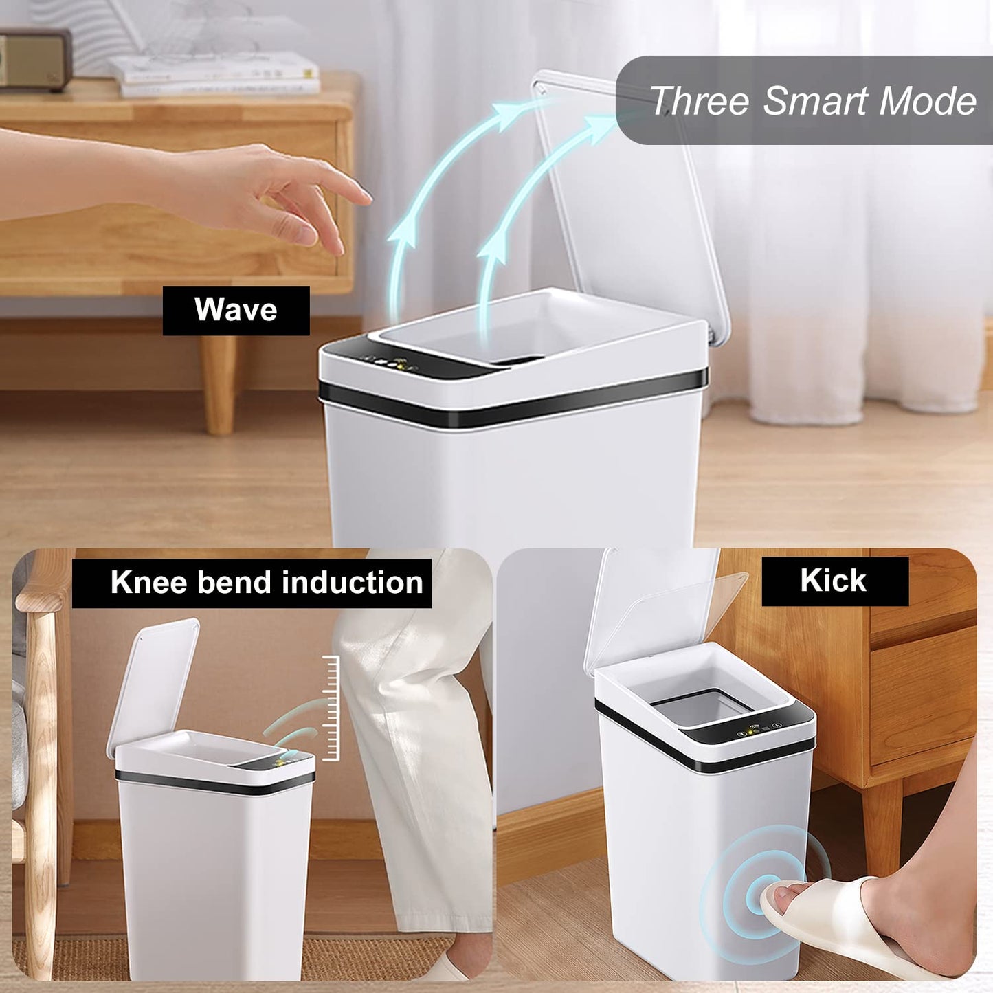 Yatmung 2.5 Gallon Smart Trash Can Sensor Motion - Touchless Bathroom Trash Can - Skinny Trash Bin with Lid - Electric, Narrow, Plastic, Auto Open - Small Slim Automatic Garbage Can (White)