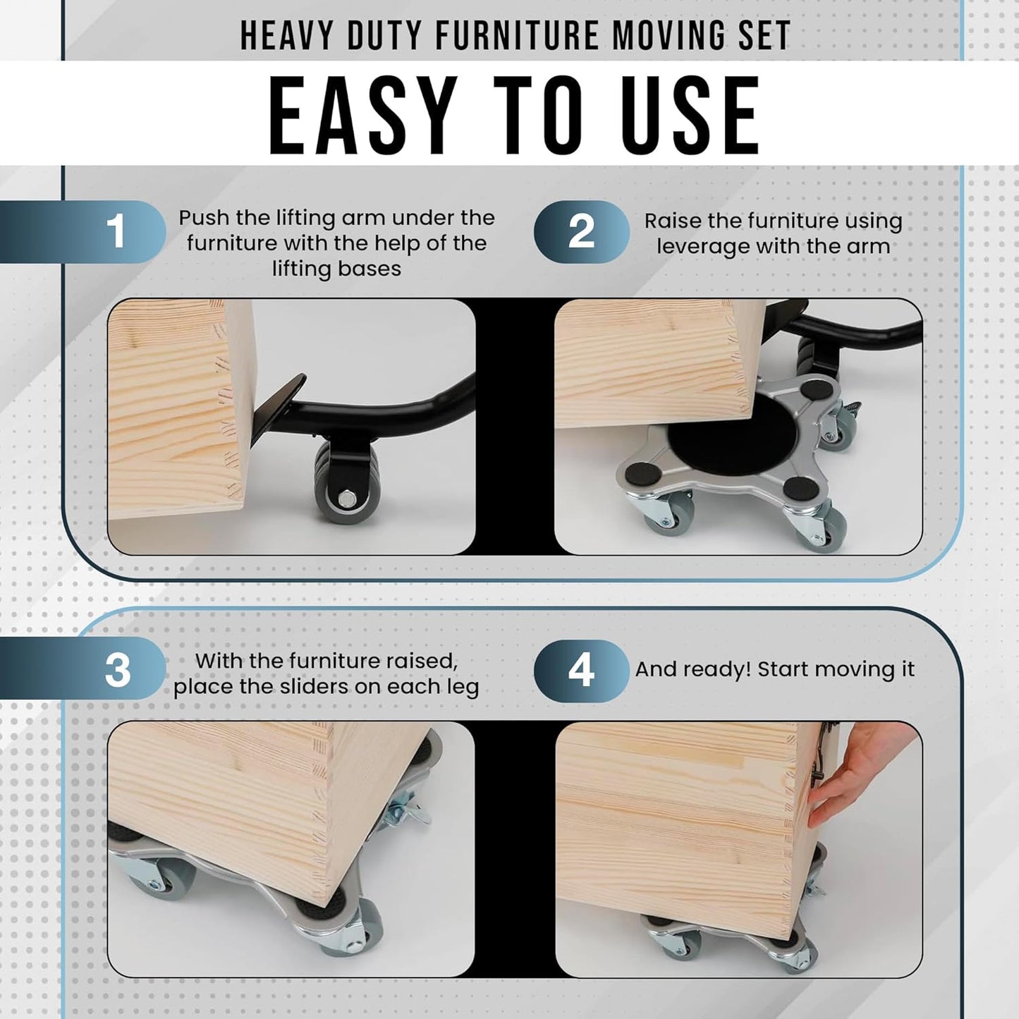 Heavy Duty Furniture Dolly Set with Lifter Tool and 5 Wheels - Capacity, 360° Rotating Wheels for Sofas, Refrigerators, and More (6000 LB)
