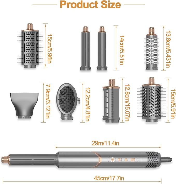 8 in 1 Negative Ionic Foldable Wrap Air Hair Styler Set, 110000 RPM High-Speed Hot Air Brush Blow Dryer for Curl, Fast Drying, Straightening - Multifunctional Hair Dryer Brush with Attachments