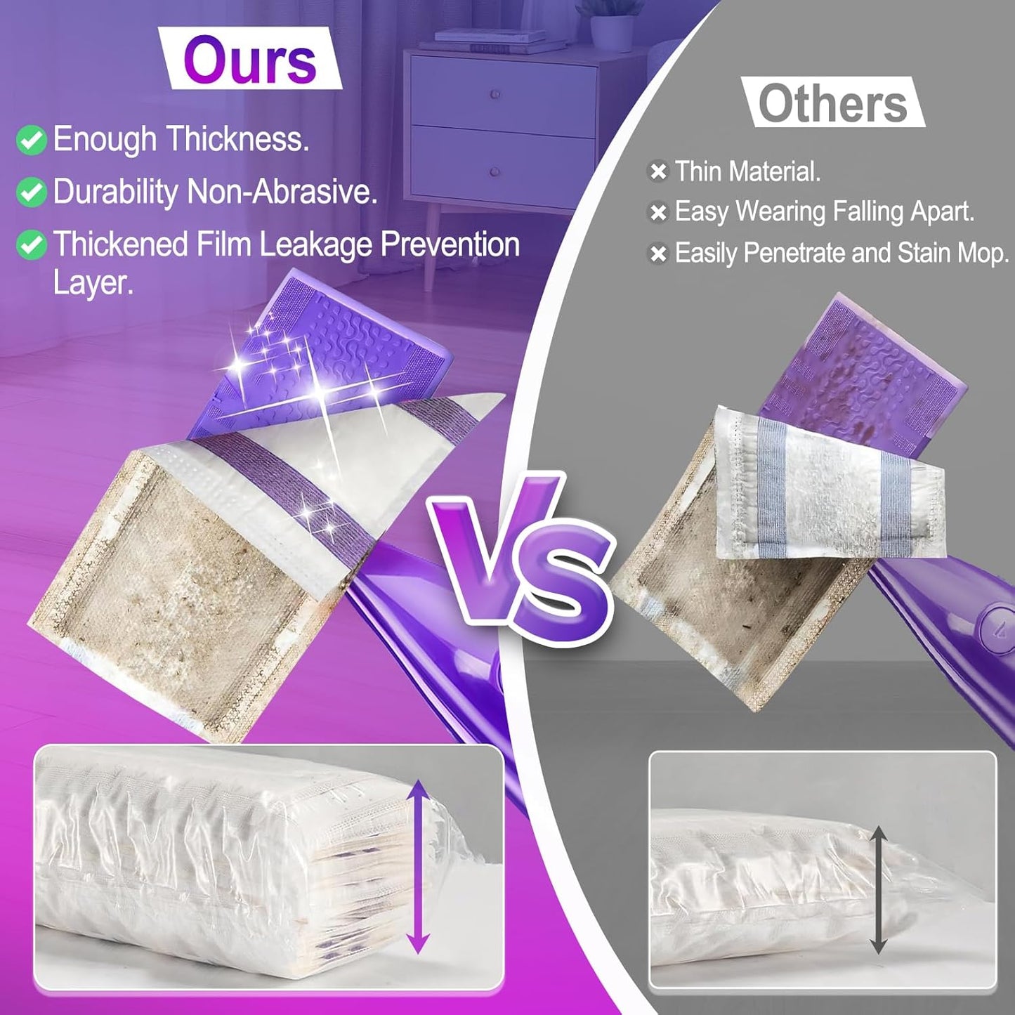 40Pack Mopping Pad Refill for Wetjet Mop Compatible with Wet Pads Refill Replacement for Wet Jet Pads Disposable Multi Surface Floor Mop Pads, Thickness & Absorbent