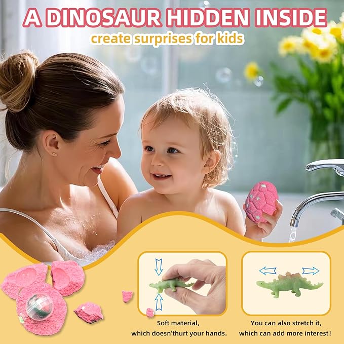 9 Pack Natural and Organic Dinosaur Bath Bombs Bubble Bath Gift Set, Bath Bombs for Kids with Dinosaur Toys Inside, Perfect Birthday Gifts for Kids (9pcs, 90g