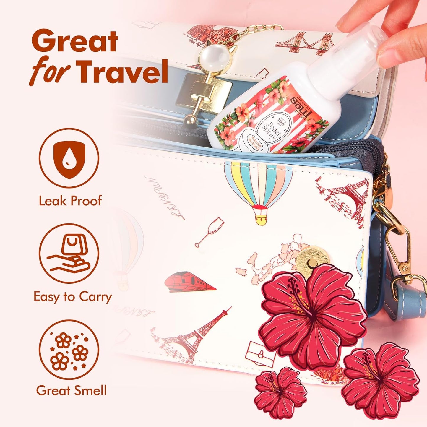 Toilet Spray, Hibiscus Blossom, Bathroom Toilet Odor Eliminator, Air Freshener for Home, 2 Fl Oz Each Pocket Travel Size(2 Pack)