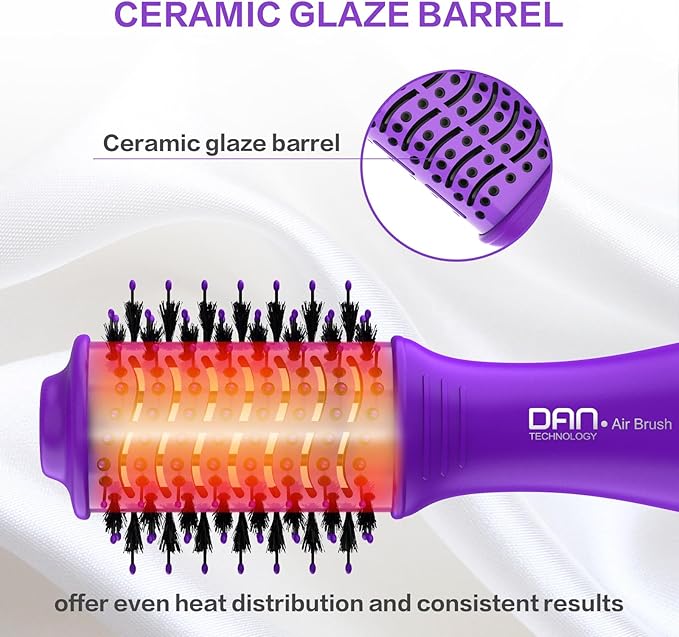 Dan Technology Blow Dryer Brush Hair Dryer Brush Hot Air Blowout Brush 120V 3 Speeds Oval Shape Volumizer Straightener Brush Faster Drying Mini Size Lightweight (Purple)