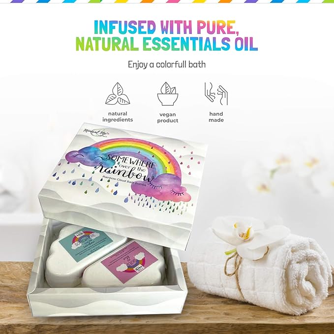 Bath Bombs for Kids - All Natural Magic Rainbow BathBombs with Organic Ingredients, Moisturizing, Vibrant Colors & Rich Bubbles, Cloud Bath Bombs, Birthday Gifts for Kids, Girls, Boys