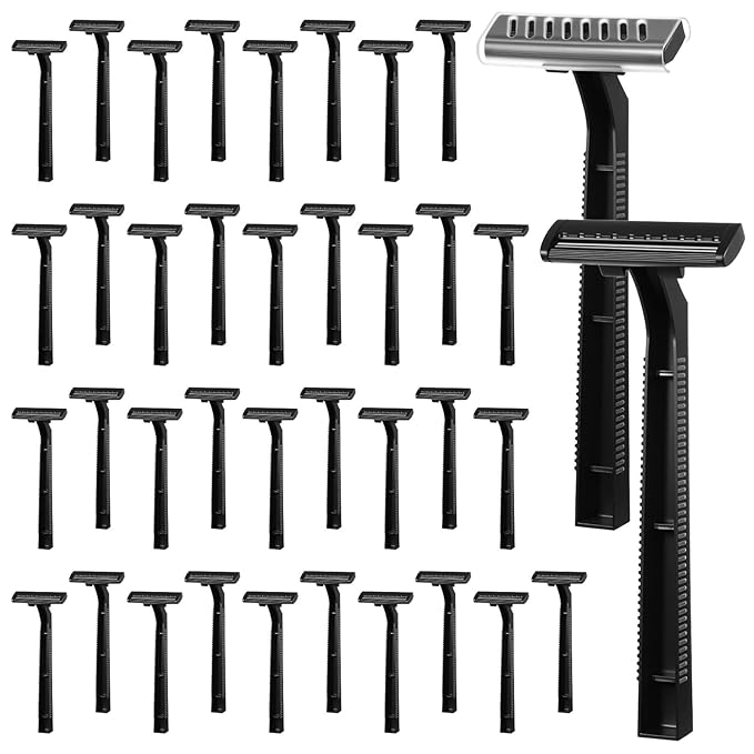 200Pcs Twin Blade Disposable Razors With Clear Safety Cap, Stainless Steel Disposable Razors, Men Bulk Plastic Shaver, Multipurpose Portable Manual Shaver for Bathing Hotel Travel