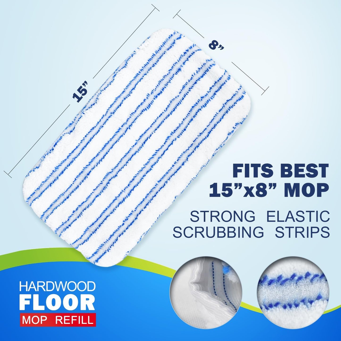 Matthew Microfiber Mop Compatible with Hardwood Floor'N More Microfiber Mop,Reusable&Washable 15x8 Inches,3Pack Microfiber Wet Mop Refills for Wet & Dry Floor Cleaning,Incl.1 Cleaning Scraper