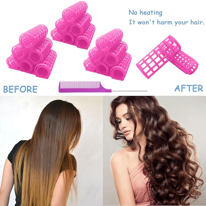 20PCS Plastic Hair Rollers Set 2.5cm/1in Heatless Rollers Hair Curlers Snap on Rollers Self Grip Rollers Hairdressing Curlers Tools for DIY Hairdressing Hair Salon (Pink)