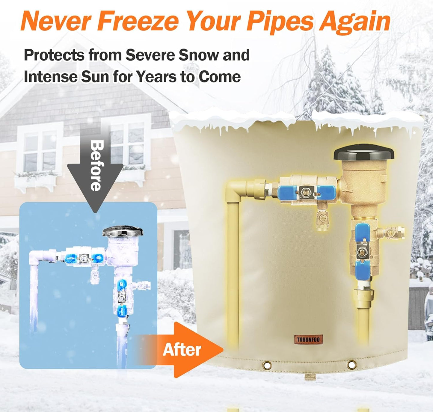 Backflow Preventer Pipe Insulation Cover (5°F) - Irrigation Sprinkler Valve Insulated Pouch - Water Well Pump Cover - Sturdy 5 Layers for Winter Freeze Protection, 30" W x 30" H, Beige