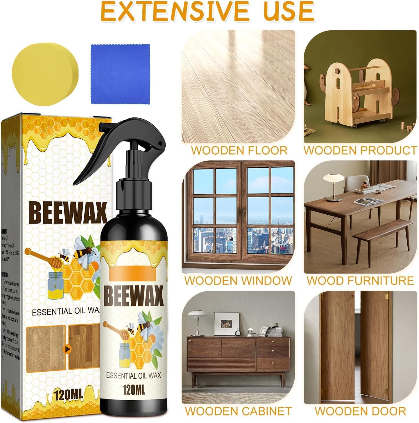 Natural Beeswax Spray Furniture Polish, Wood Cleaner, Wood Floor Polish - Beeswax Polish Spray Used to care for living rooms,kitchens,wood furniture floors (2PCS)
