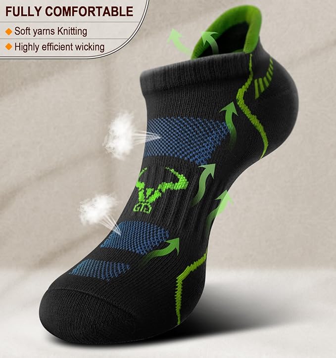 BULLIANT Men Running Socks 6Pairs-Ankle Athletic Socks Wicking Cushioned for Men Walking-Arch Compression Support