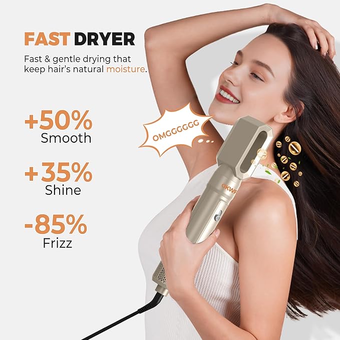 Blow Dryer Brush Set of 6, Air Curling Iron 3 Temperature Negative Ionic Hair Dryer Brush, Hot Air Brush Hair Styling Tools, 800W Volumize Straightener Round Brush Blow Dryer 100-120V