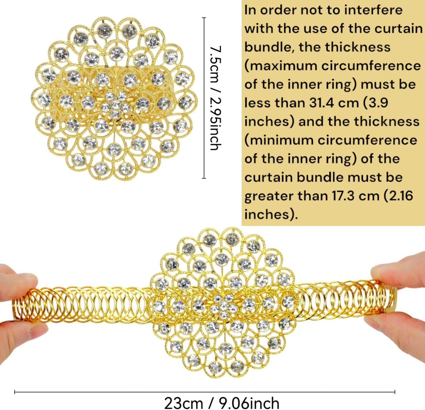 2 Pack Crystal Flower Curtain Tiebacks – Decorative Spring Wire Buckle Clips with Sparkling Rhinestone Flower Design, No Drilling, Easy Fit for Drapes & Sheers (Silver)