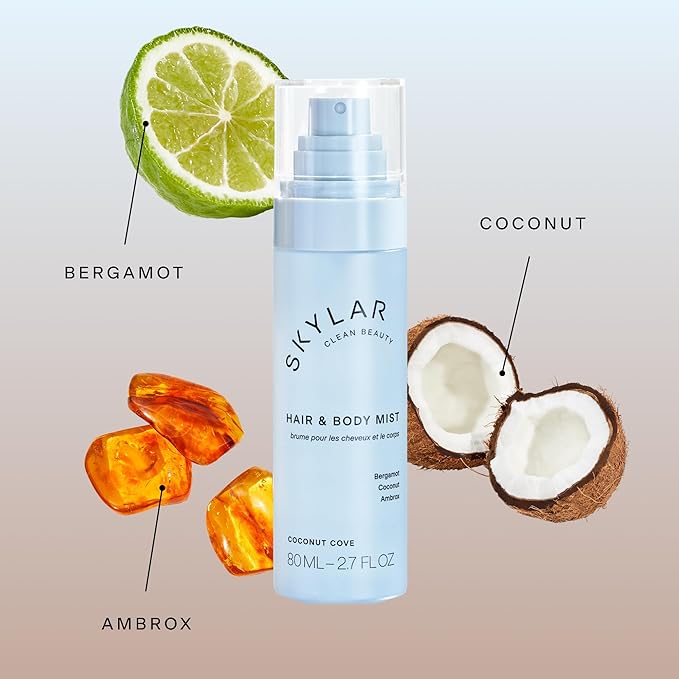 Skylar Coconut Cove Hair & Body Mist | Hypoallergenic & Clean Fragrance | Vegan, Cruelty Free, and Safe For Sensitive Skin | 80 ML, 2.7 Fl Oz