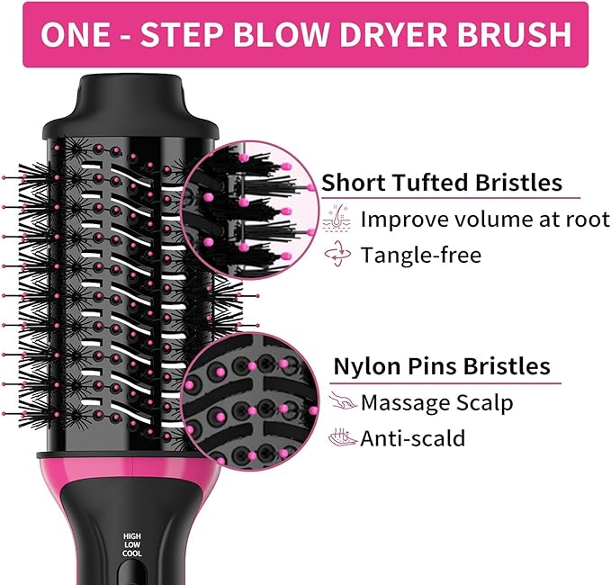 Dual Voltage Hair Dryer Brush for European Travel, Plus 2.0 Blow Dryer Brush with European Plug 110V-120V/220V-240V One Step Hair Dryer and Styler Volumizer with Negative Ion Anti-frizz Styling