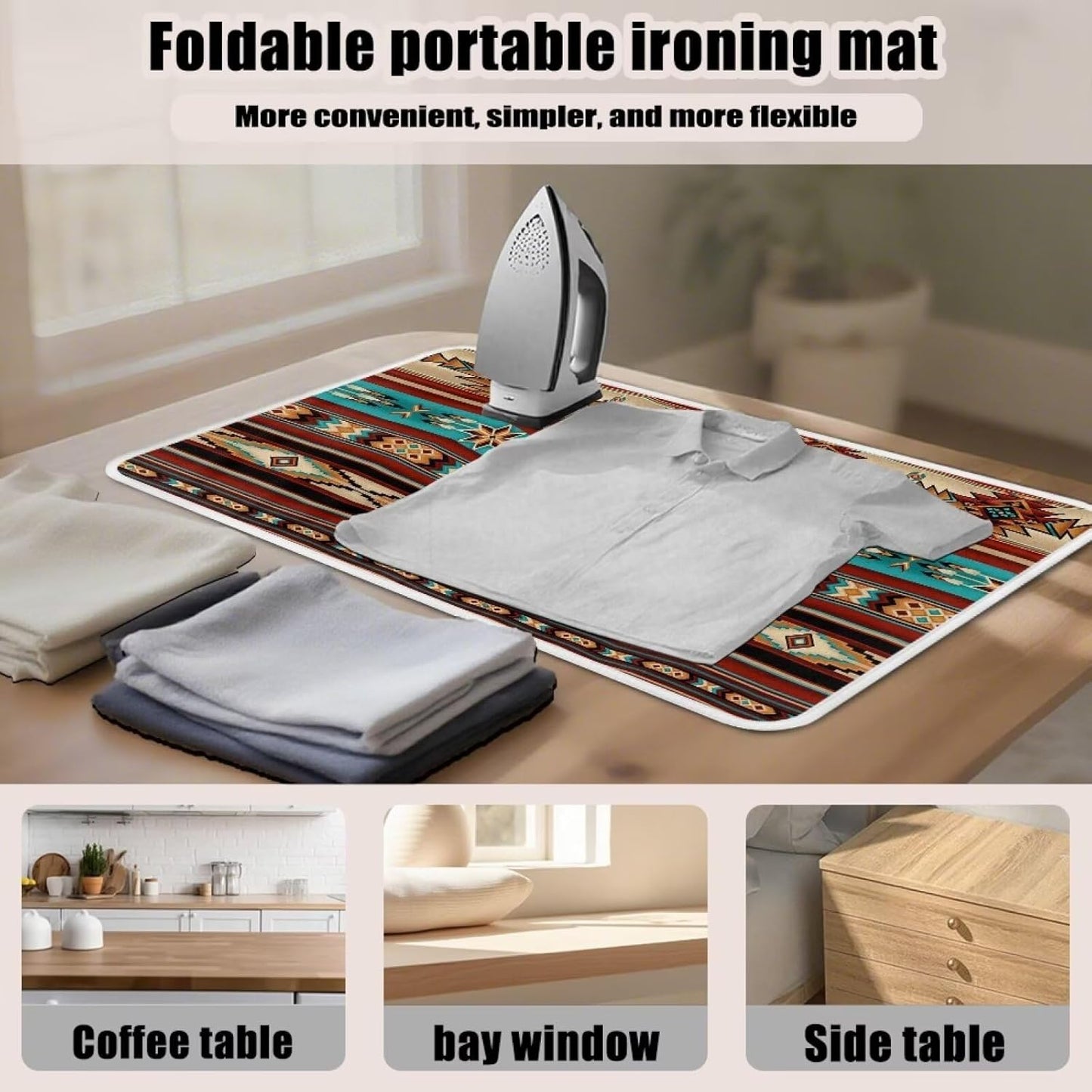 Aztec Ironing Mat Ironing Board Pad Heat Resistant, Portable, Quilting & Travel Blanket 32 x 16 Inch Aztec Print Small Ironing Mat for Table Top,Countertop,Etc