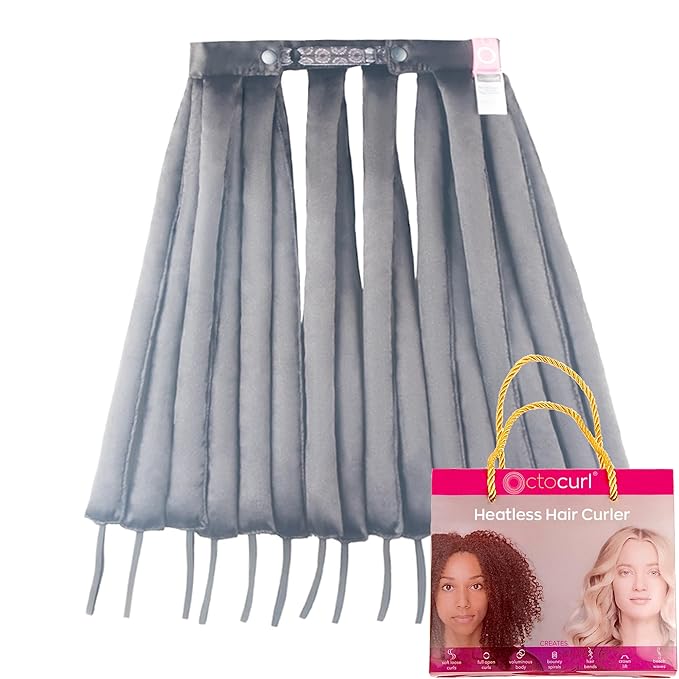 Octocurl Satin Hair Curlers - Heatless Curls Overnight - Headband Curlers for Long Hair (Satin - Black)