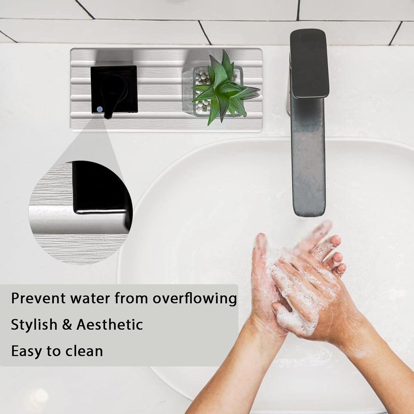Set of 3 Diatomite Hand Soap Holder, Water Absorbing Stone Tray for Kitchen Countertop, Fast-Drying Bathroom Trays(1pcs 20 x 10cm + 2pcs 10 x 10cm White)