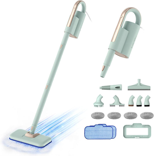 Newbealer Steam Mop & Detachable Handheld Cleaner, 250ml 1200W Powerful Floor Steamer, 3 Adjustable Levels for Carpet Laminate Hardwood Grout, Carpet Glider, 11 Multi-purpose Accessories & 2 Pads