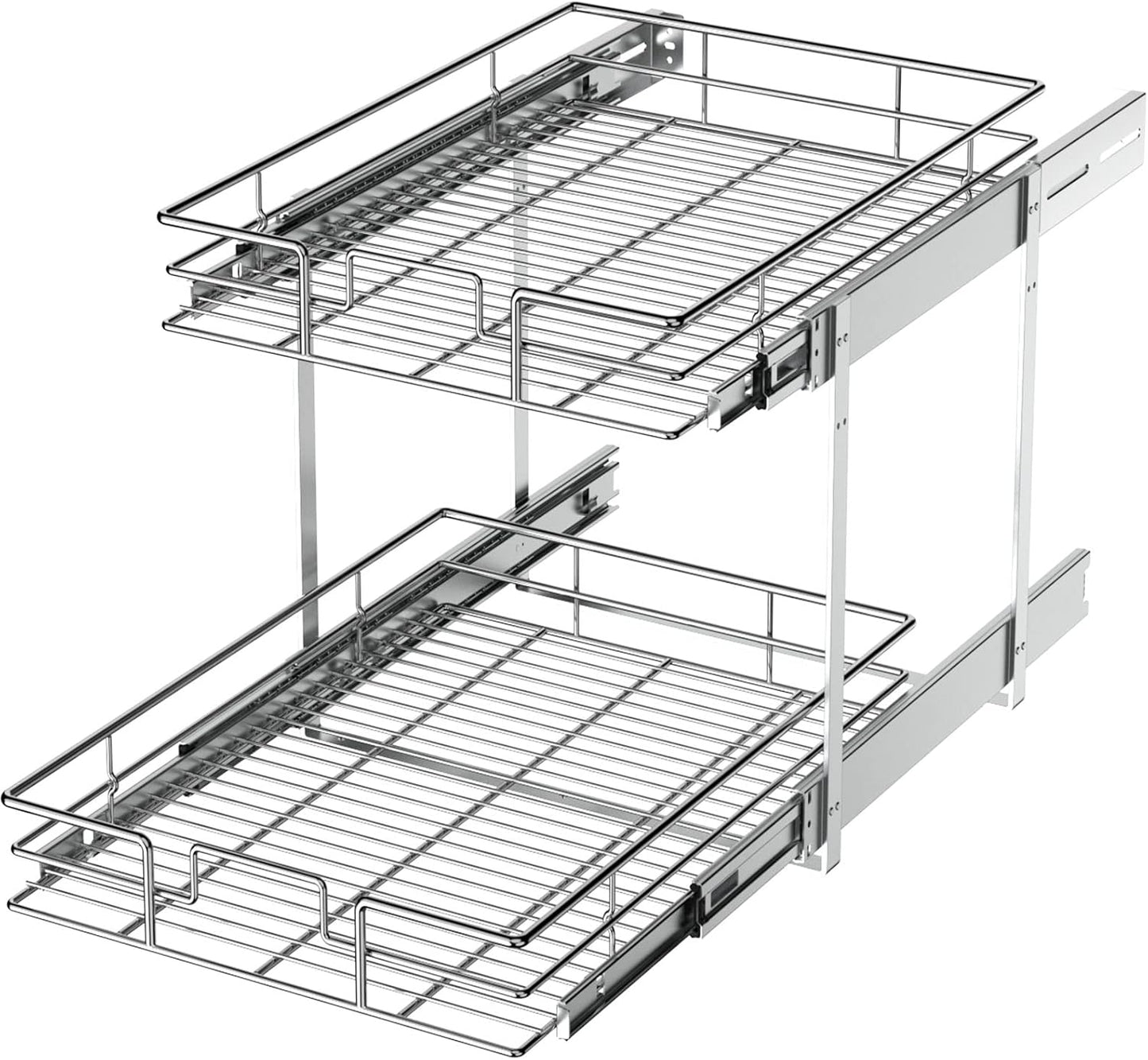 LOVMOR 2 Tier Individual Pull Out Cabinet Organizer 14½" W x 21½" D, Slide Out Kitchen Cabinet Storage Sliding Shelves