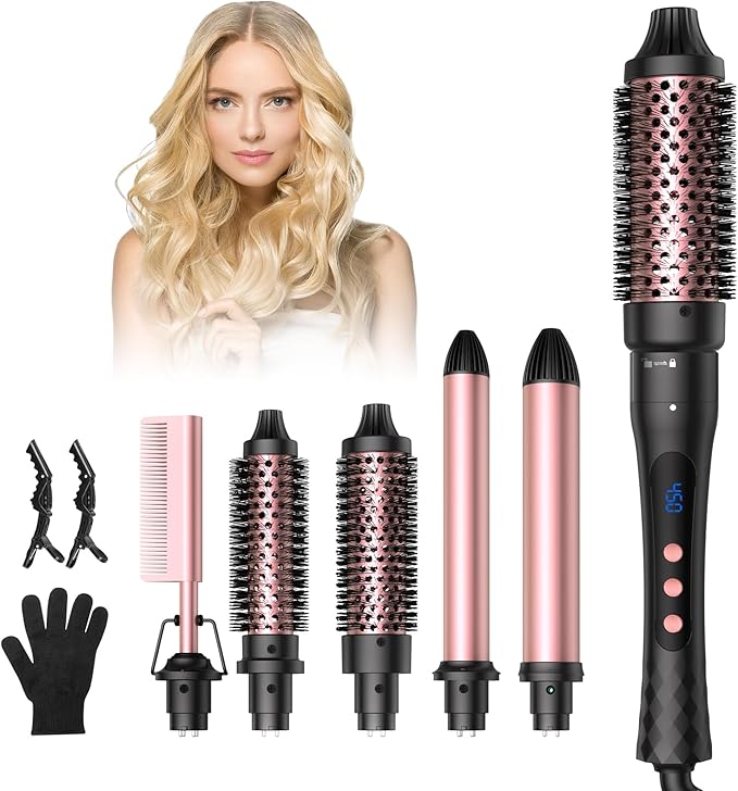 6 in 1 Curling Iron,Curling Wand Set and Thermal Brush Hair Tool