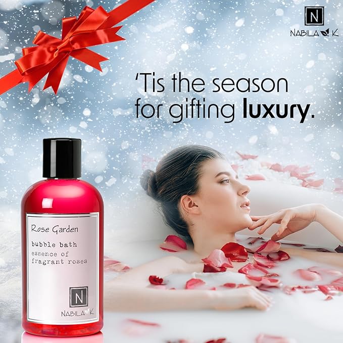 Rose Garden Bubble Bath by Nabila K - Essential Oils with Natural Ingredients for Sensitive Skin, Tear-Free, Gentle, Moisturizing - Luxury for Women & Men, 8 oz