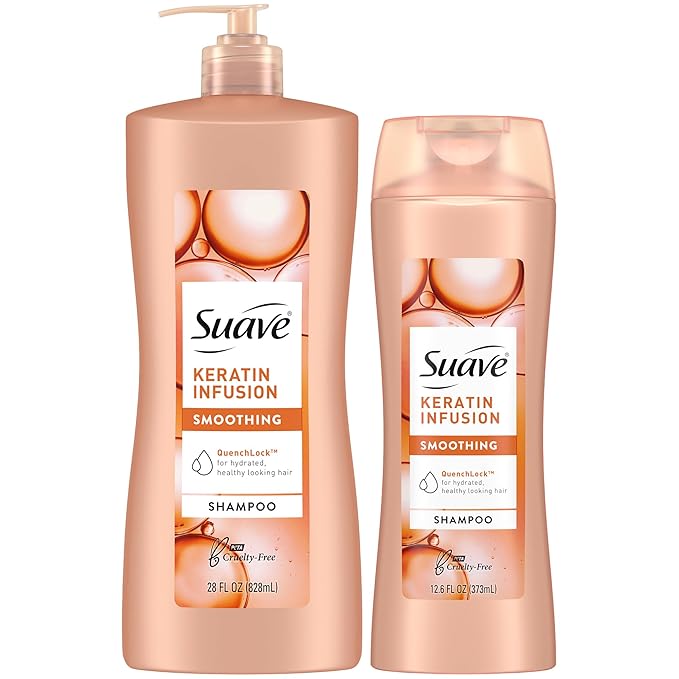 Suave Keratin Infusion Smoothing Shampoo 2-Size Bundle, Gentle Everyday Cleanser for Smooth, Manageable Hair, 48H Frizz Control